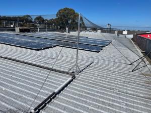 Elecated roof netting to protect solar panels from Seagulls